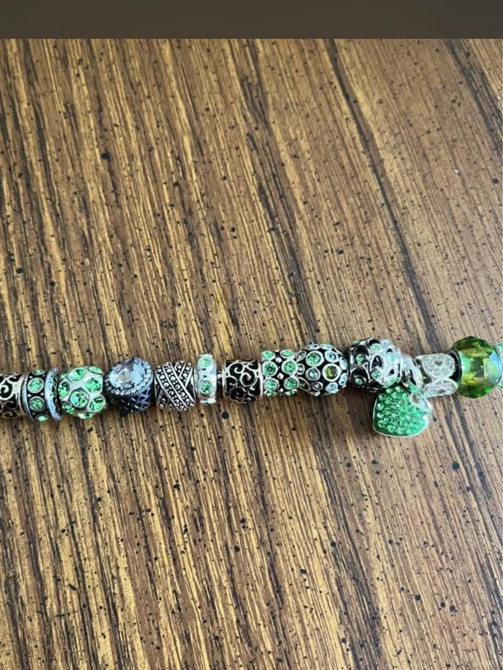 Green Crystal Charm Bead Bracelet